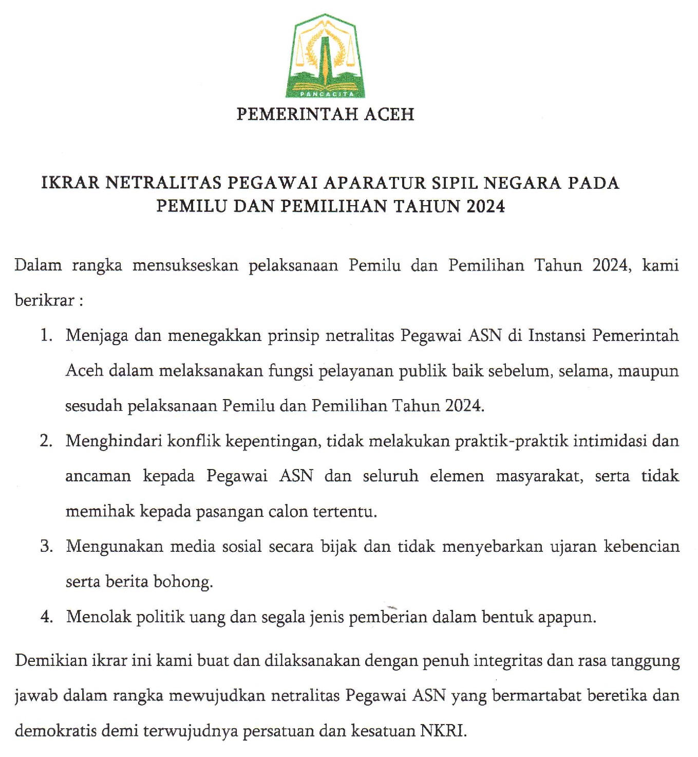 foto 02 - Ikrar Netralitas Pegawai ASN 2023